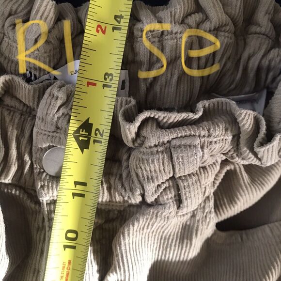 Zara Pale Olive Green Cotton Corduroy Mid Rise Barrel Leg Fall Winter Pants 8 - Picture 7 of 9